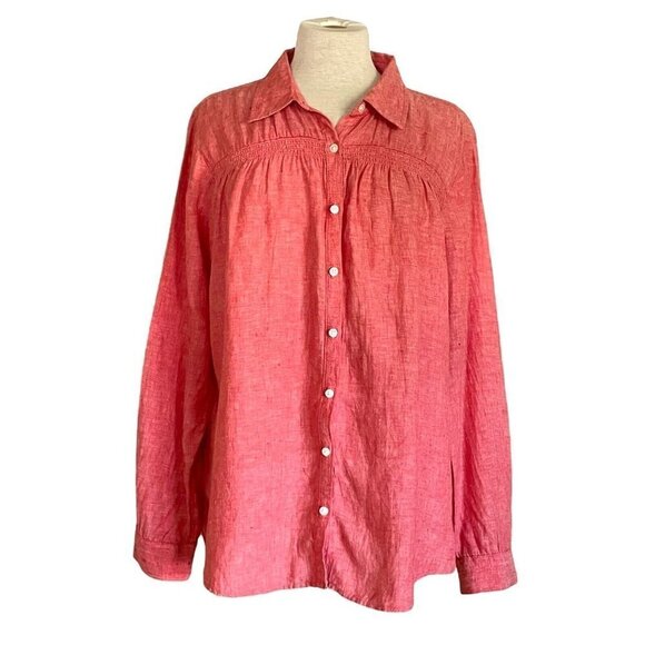 Lands End Womens Plus Sz XL 18 20 Petite Linen Tunic Top Spice Orange Lagenlook - Picture 1 of 6